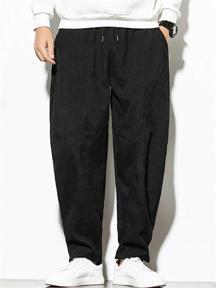 Fashion Solid Color Drawstring Corduroy Pants