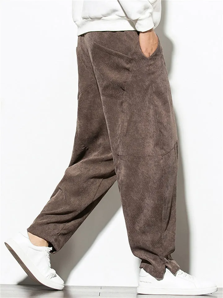 Fashion Solid Color Drawstring Corduroy Pants