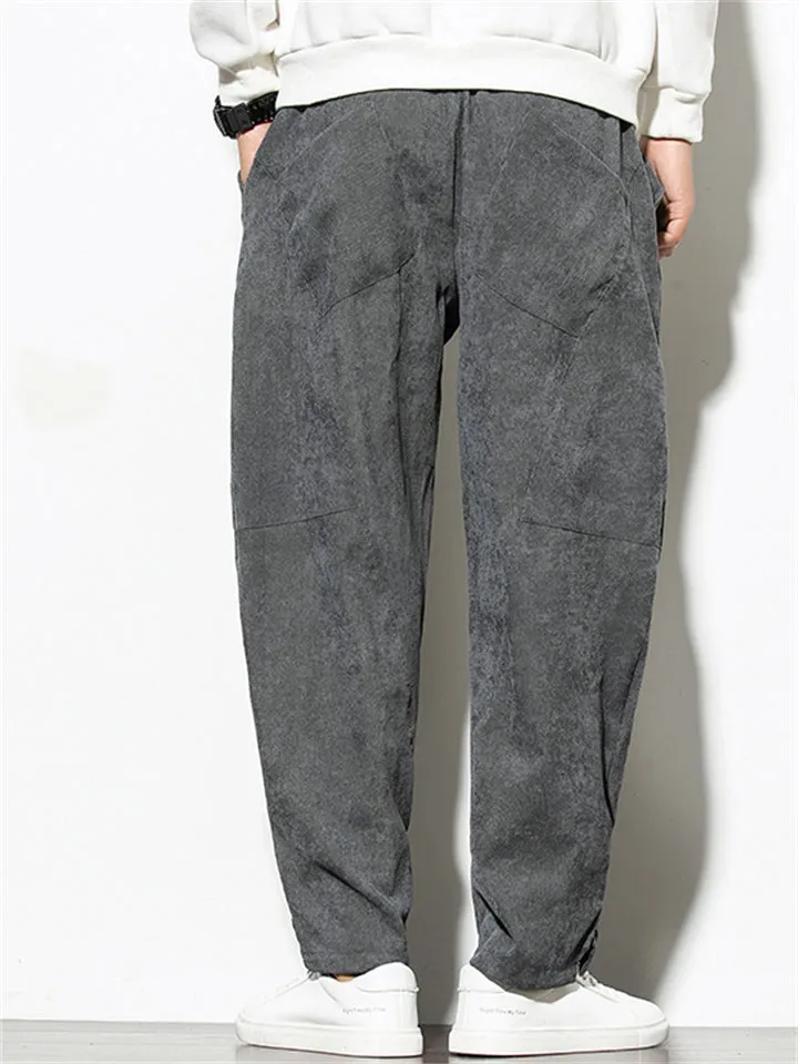 Fashion Solid Color Drawstring Corduroy Pants