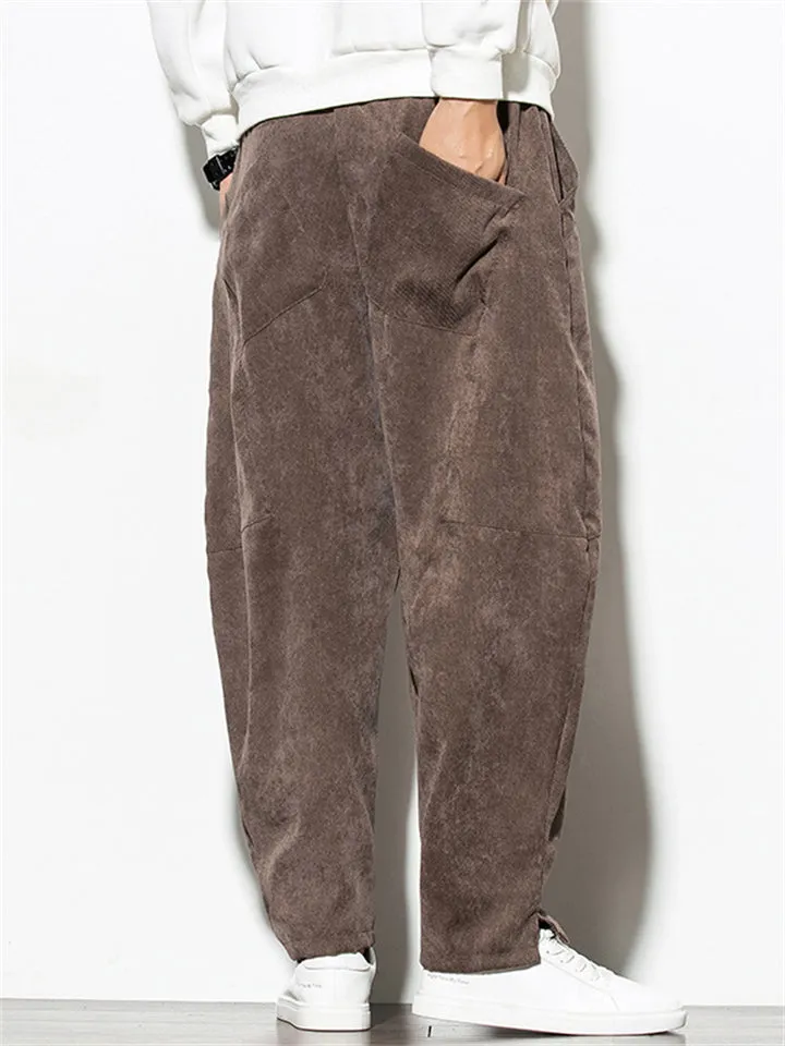 Fashion Solid Color Drawstring Corduroy Pants
