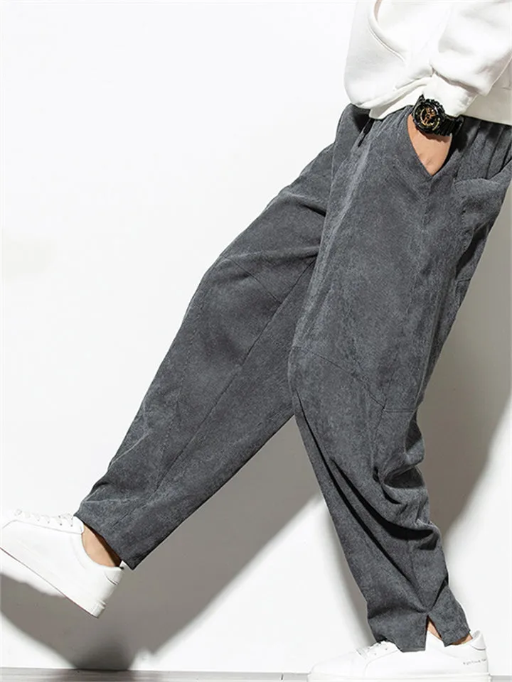 Fashion Solid Color Drawstring Corduroy Pants