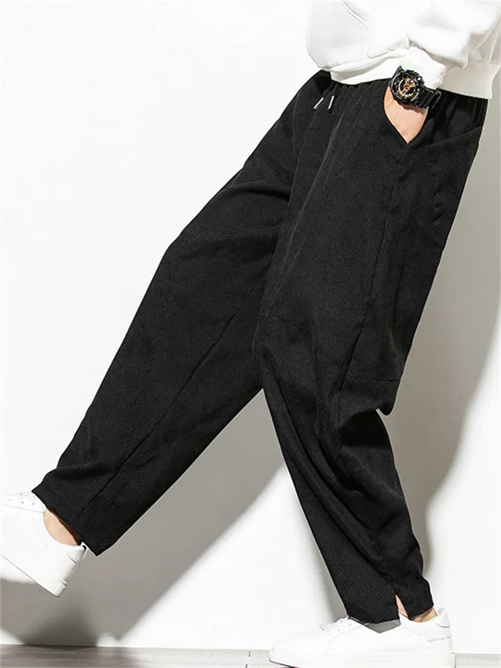 Fashion Solid Color Drawstring Corduroy Pants