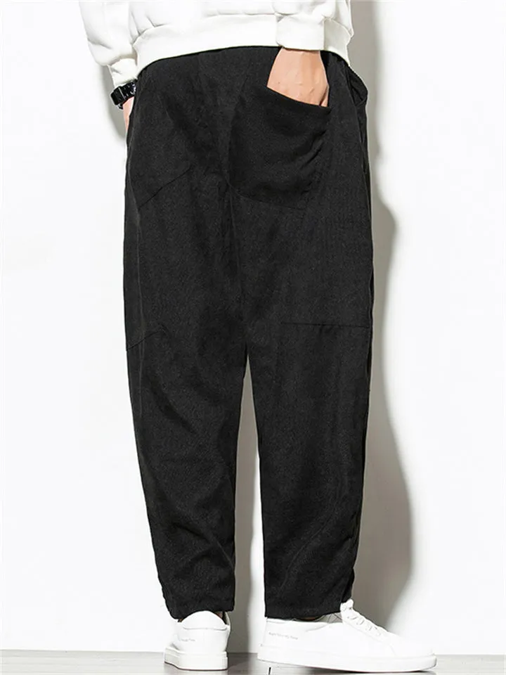 Fashion Solid Color Drawstring Corduroy Pants