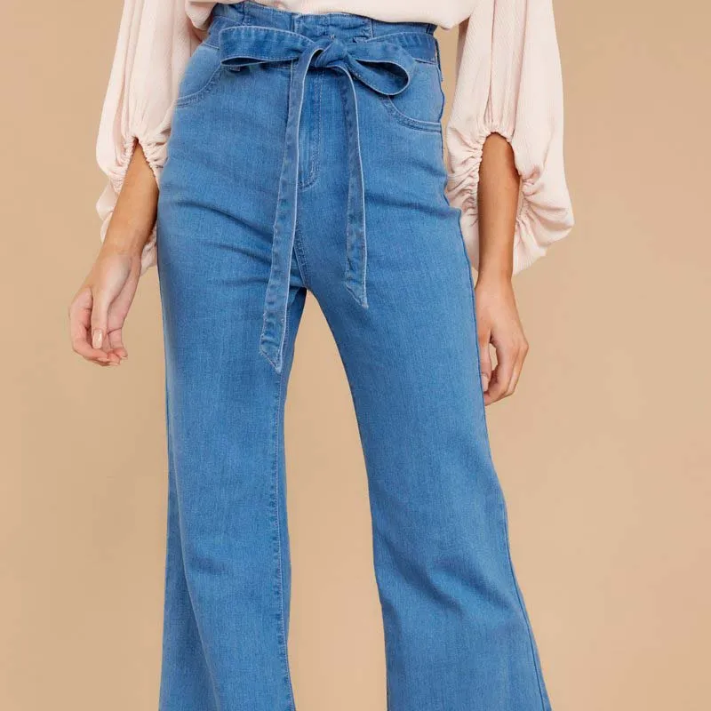 Flare Corduroy High Waist Loose Blue Pants