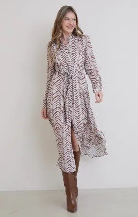 Goldie Flowy Maxi Dress - Golden Chevron Print