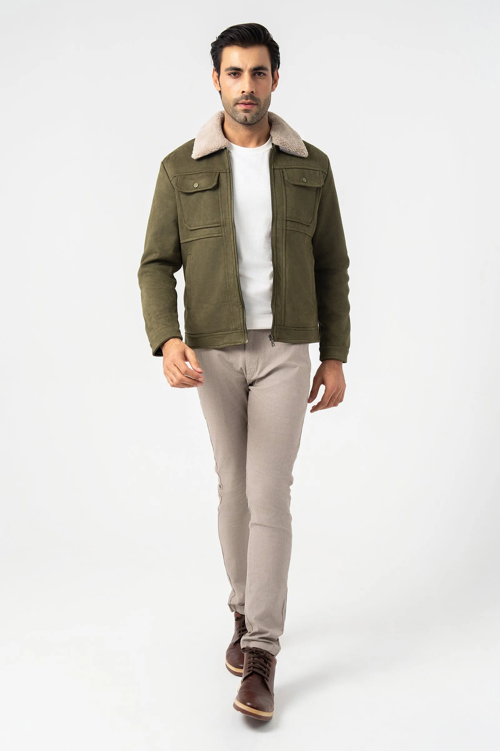 Green Faux Suede Jacket