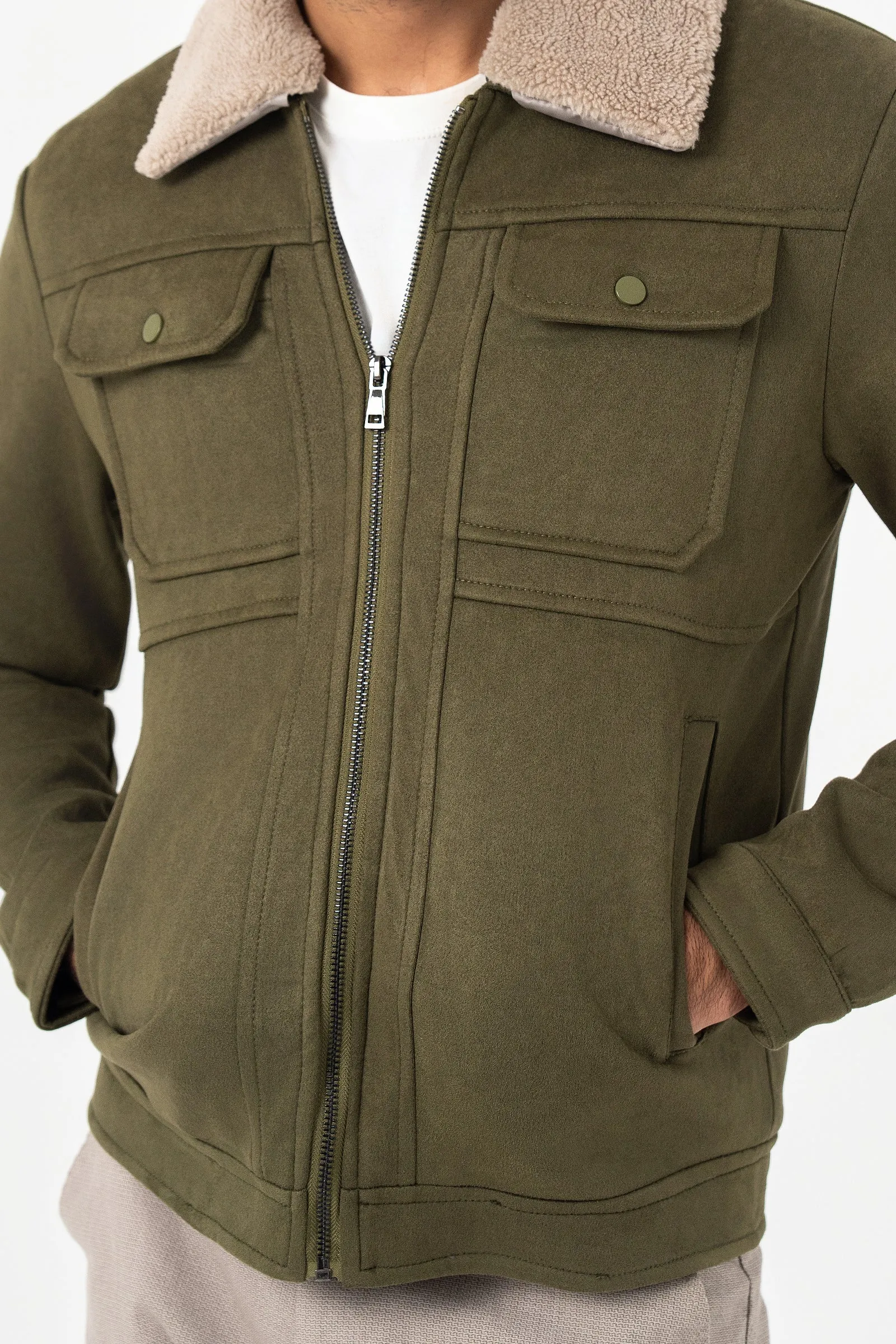 Green Faux Suede Jacket