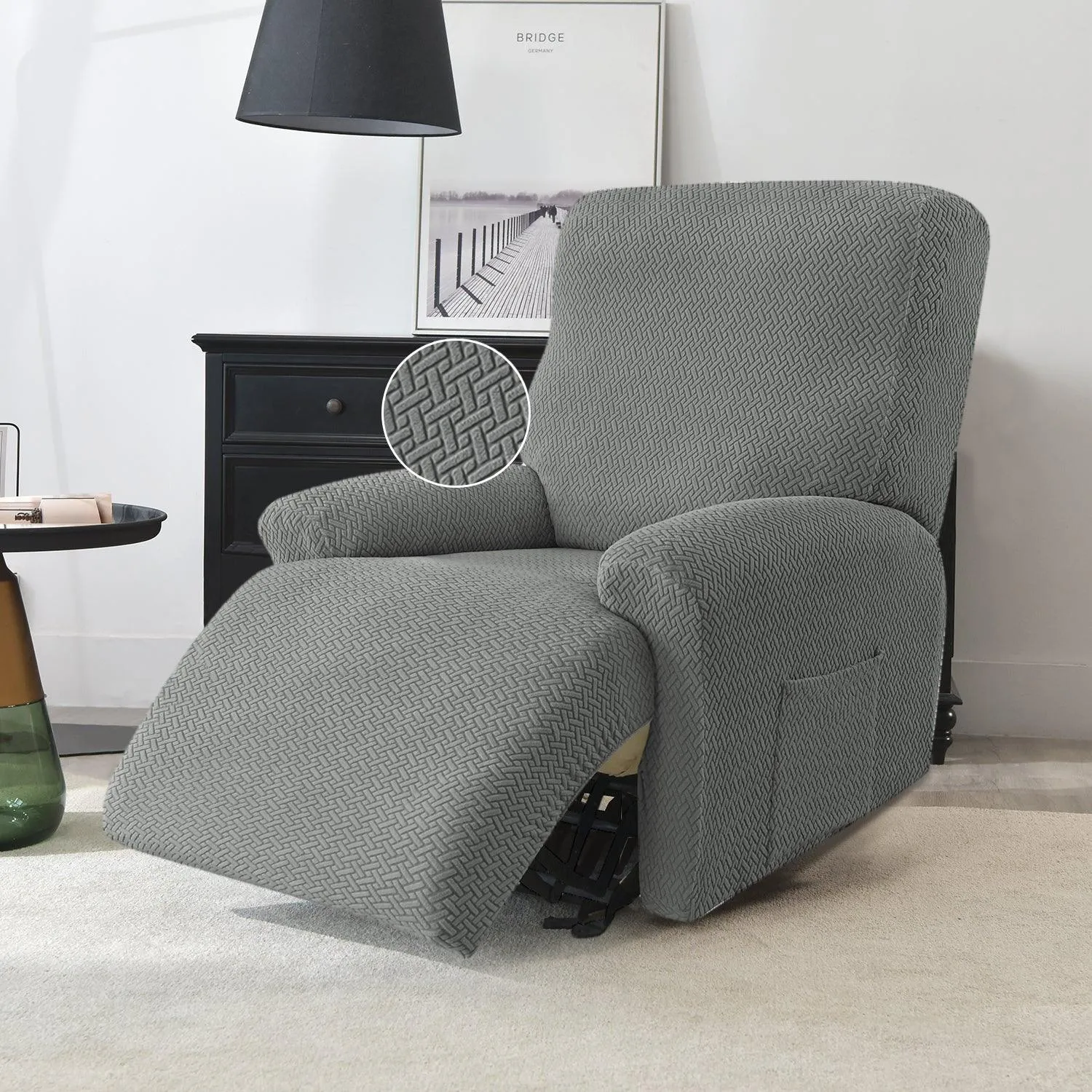 Grey Stretchable Jacquard Recliner Sofa Cover | Elastic & Anti-Slip