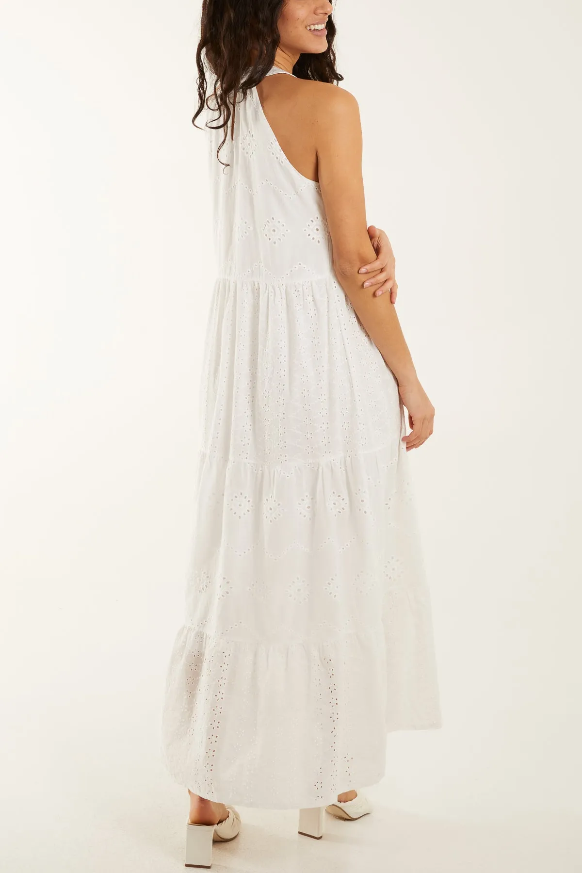Halterneck Broderie Anglaise Maxi Dress