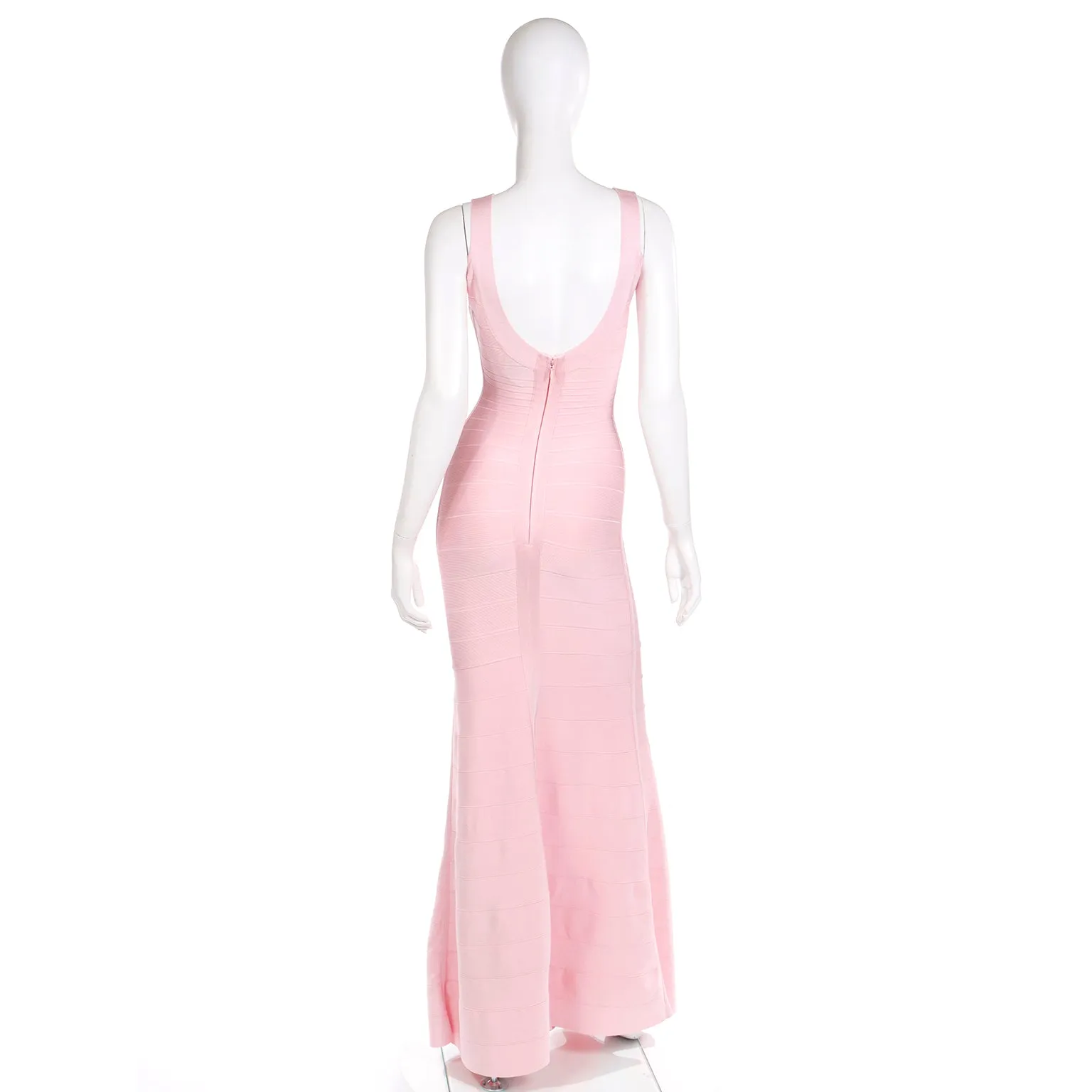 Herve Leger Long Pink Bandage Dress