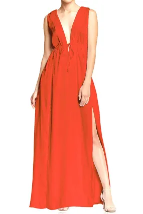 High Slit Floor Length Orange Dress