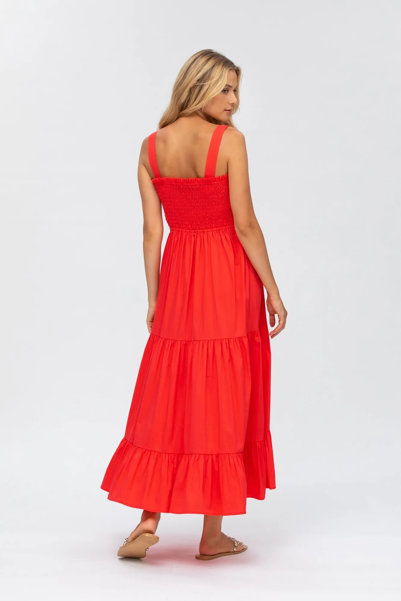 Holly Red Maxi Maternity Dress in Poplin
