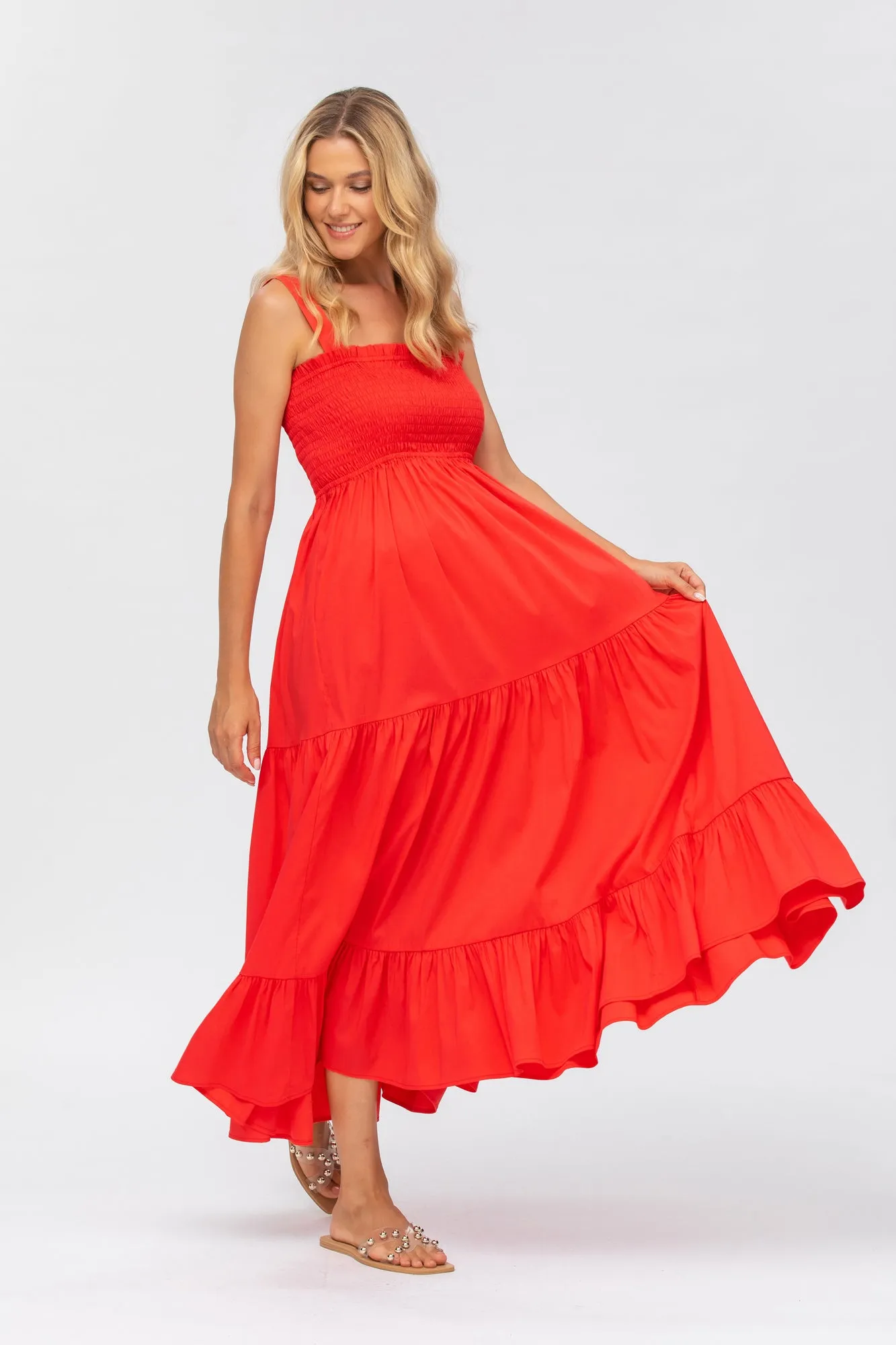 Holly Red Maxi Maternity Dress in Poplin