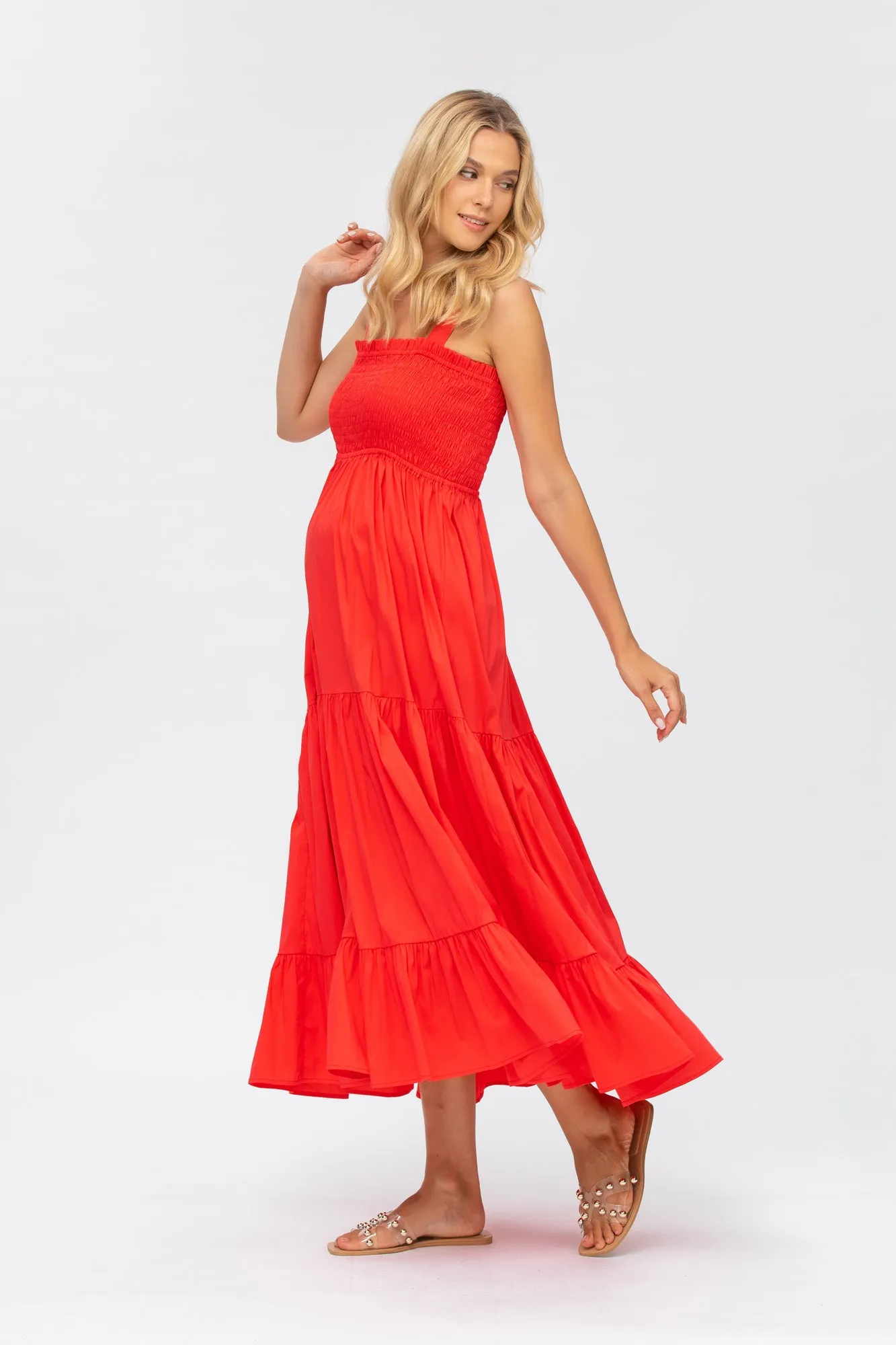 Holly Red Maxi Maternity Dress in Poplin