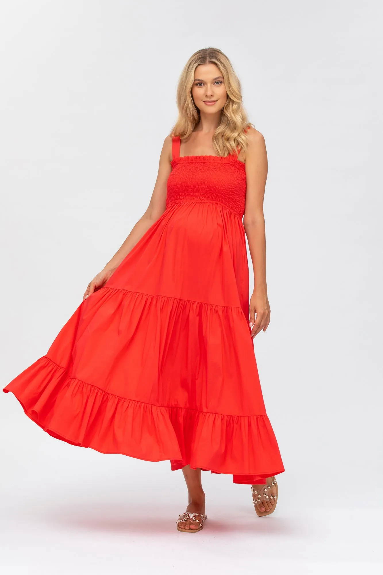 Holly Red Maxi Maternity Dress in Poplin