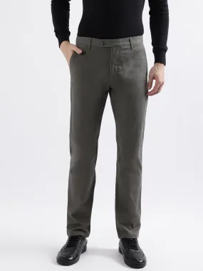 Iconic Men Green Solid Slim Fit Mid-Rise Trouser