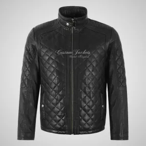 JOSH Men's Quilted Leather Jacket Black Soft Lamb Leather