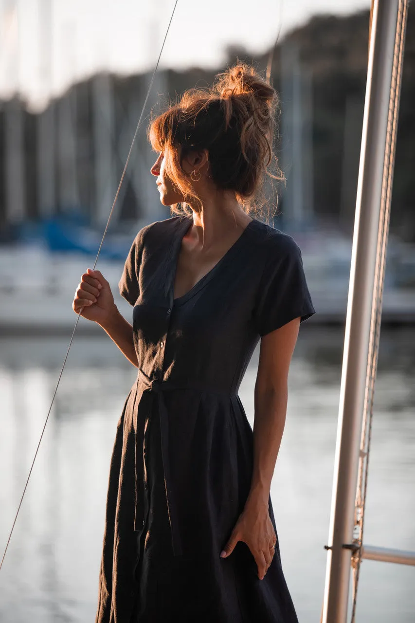 June Dress in Navy Linen Made to Order