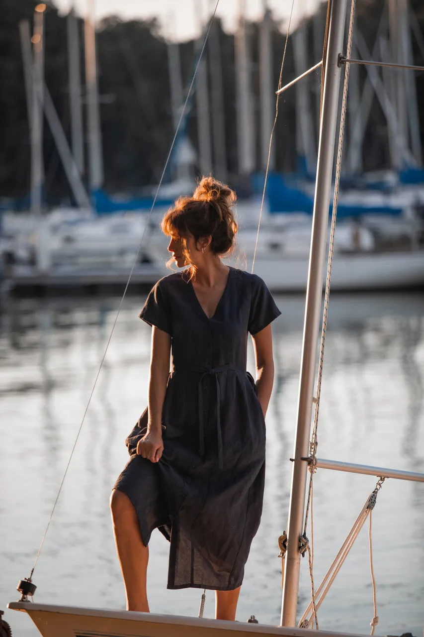 June Dress in Navy Linen Made to Order