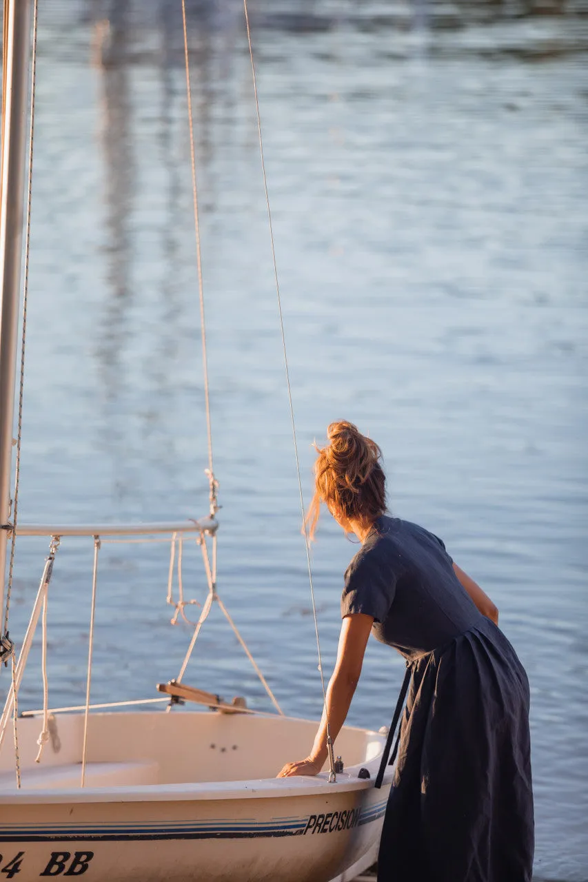 June Dress in Navy Linen Made to Order