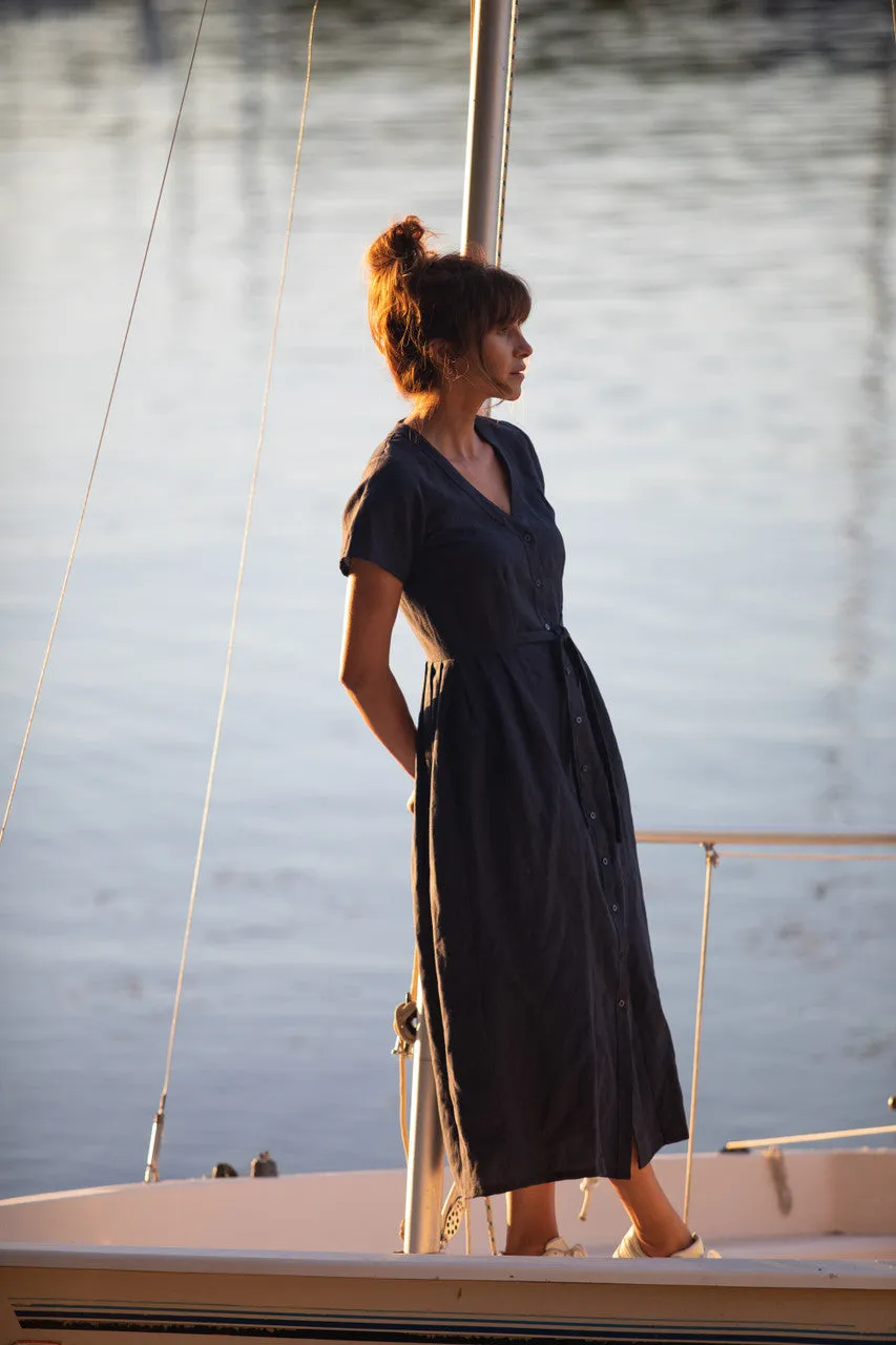 June Dress in Navy Linen Made to Order