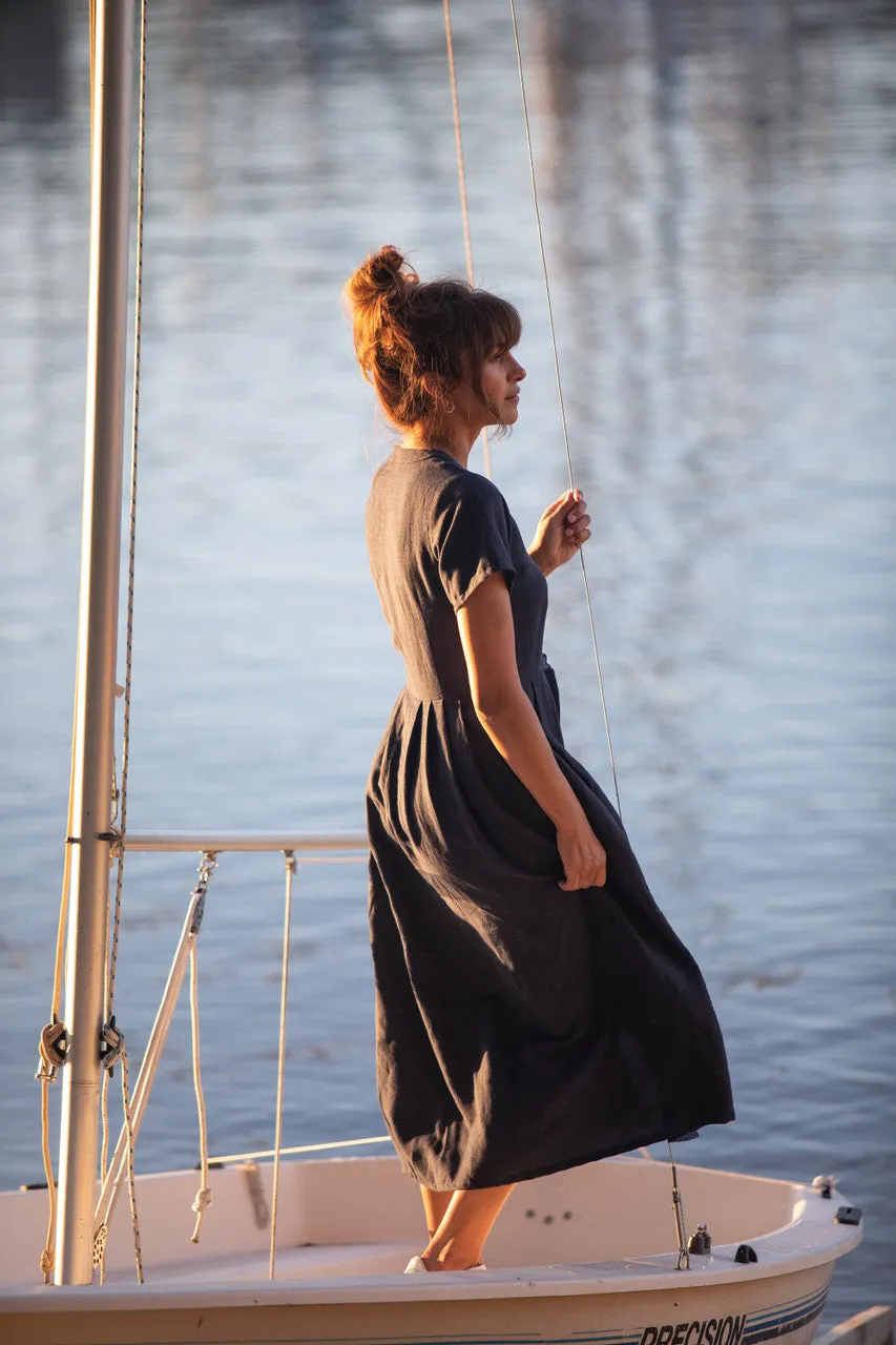 June Dress in Navy Linen Made to Order