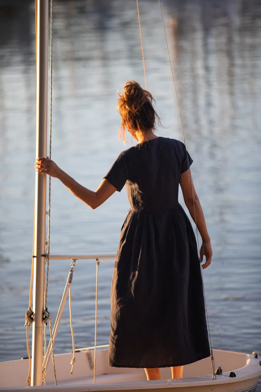 June Dress in Navy Linen Made to Order