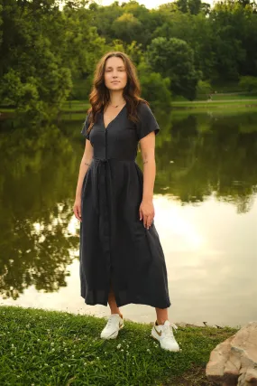 June Dress in Navy Linen Made to Order