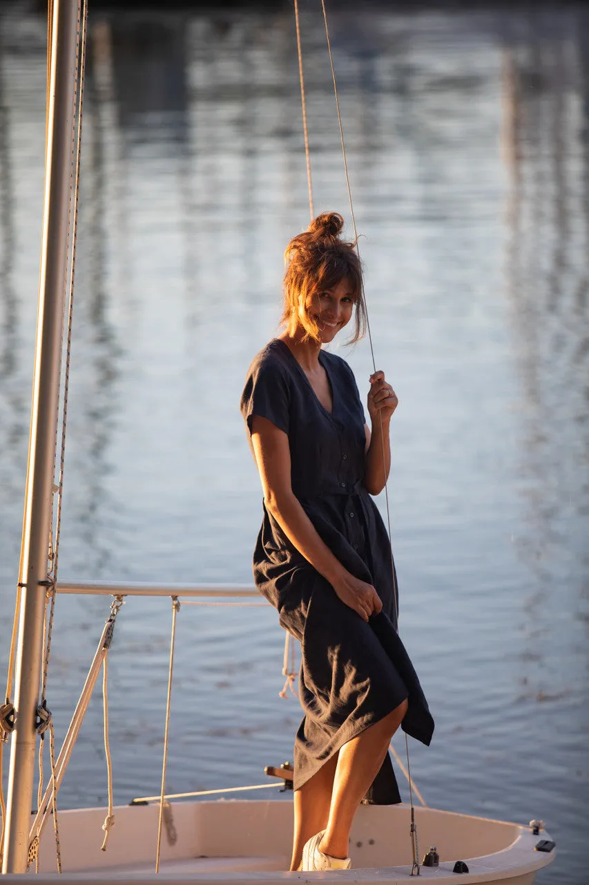 June Dress in Navy Linen Made to Order