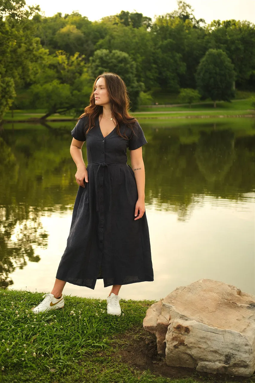 June Dress in Navy Linen Made to Order