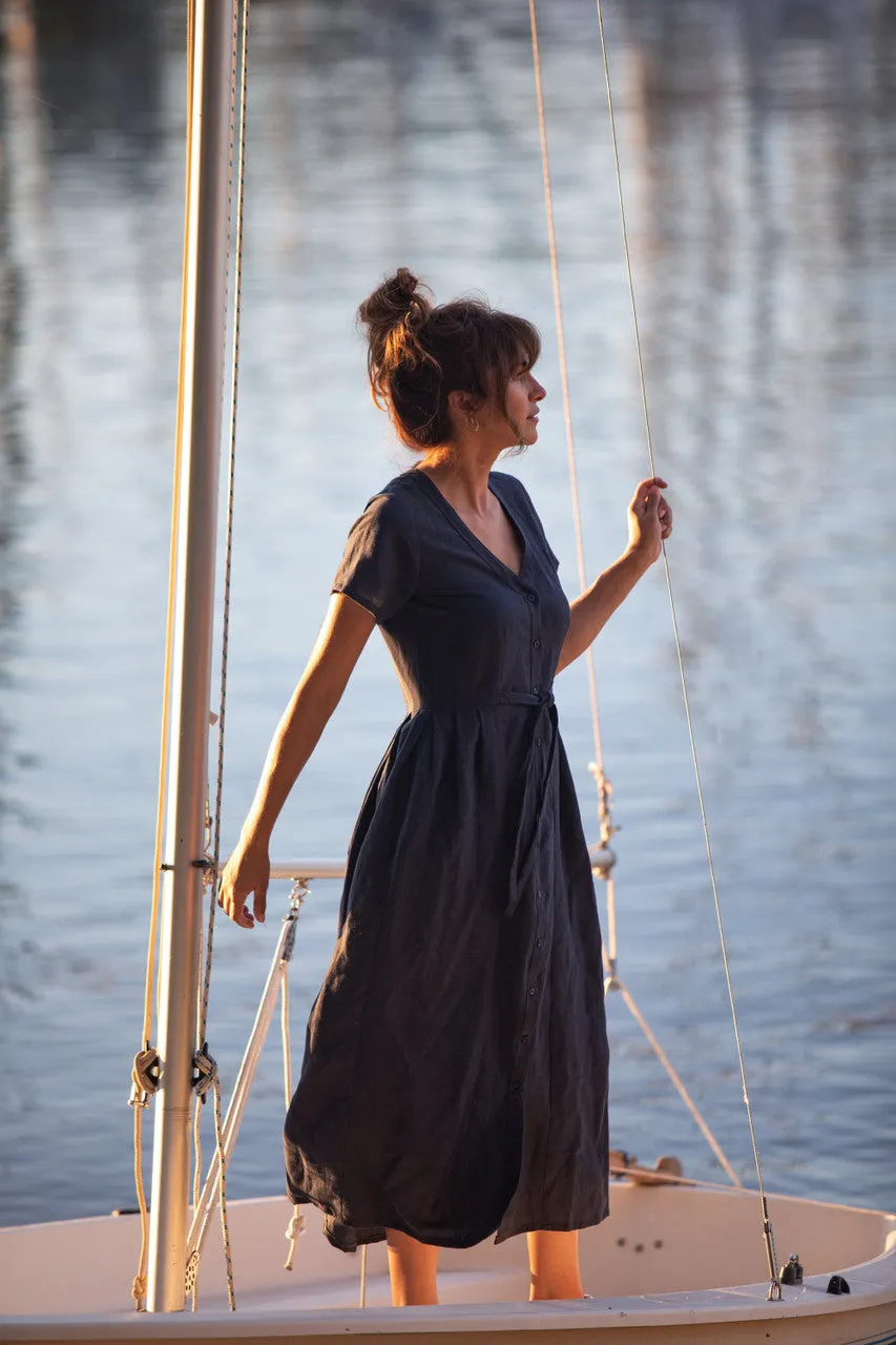 June Dress in Navy Linen Made to Order