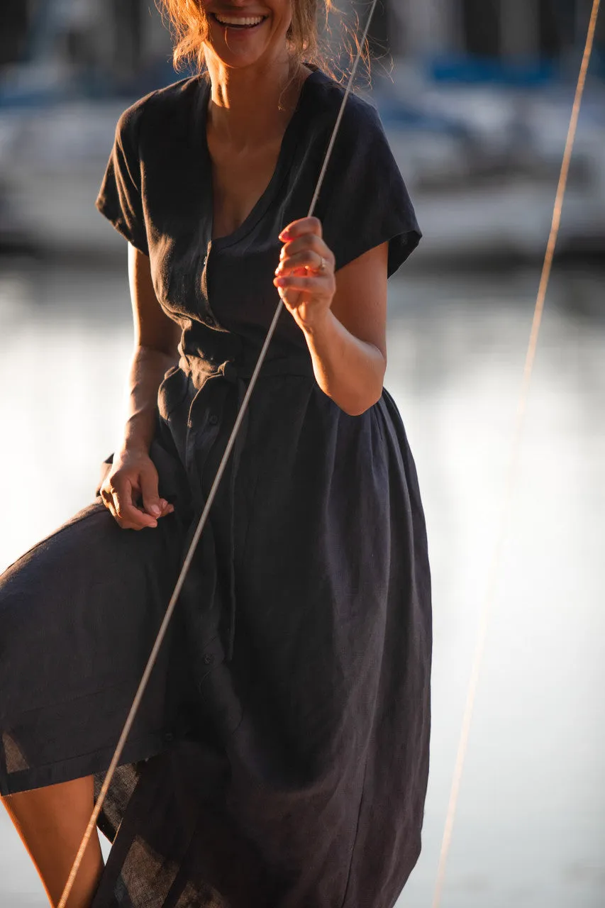 June Dress in Navy Linen Made to Order