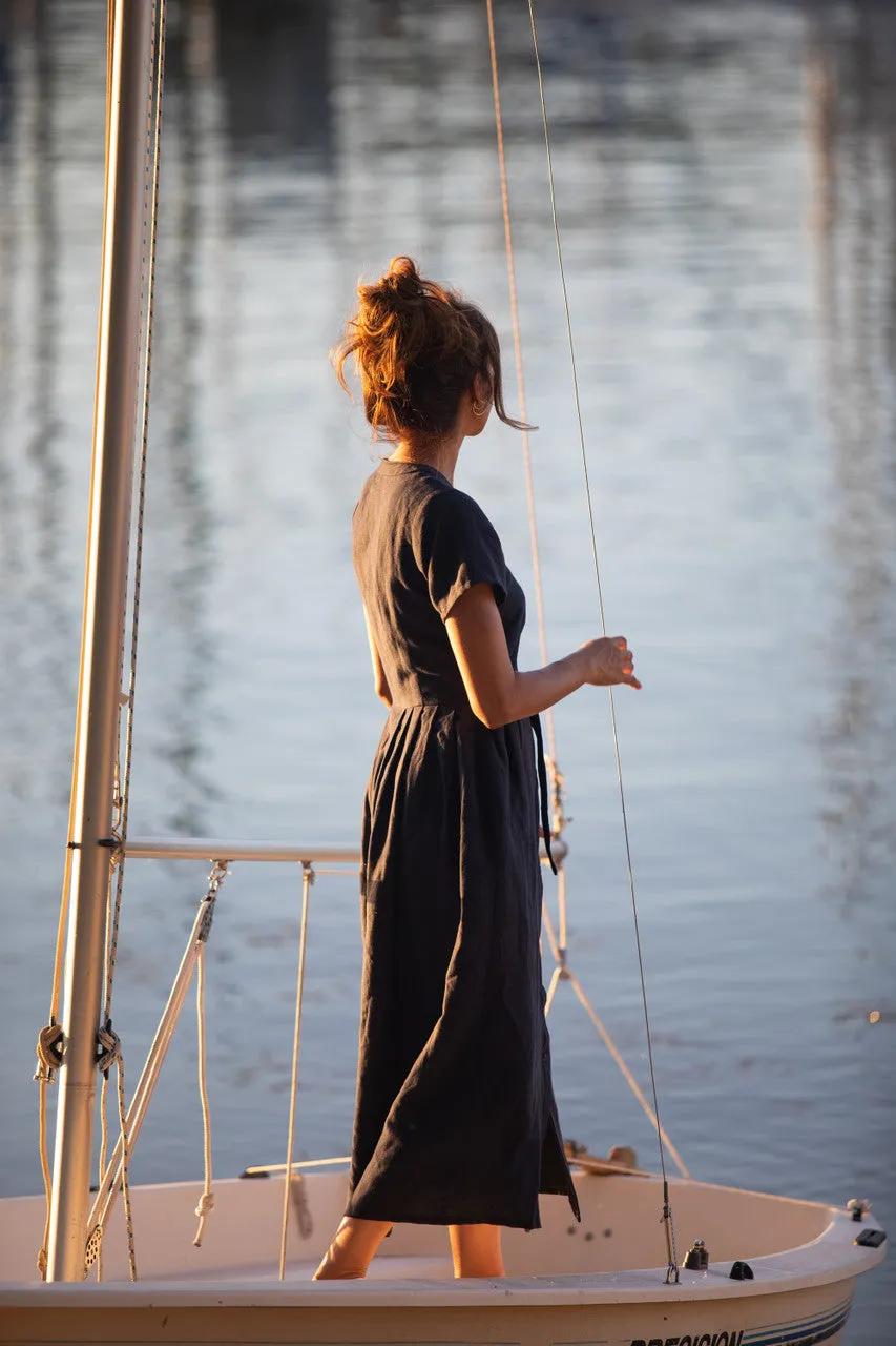June Dress in Navy Linen Made to Order