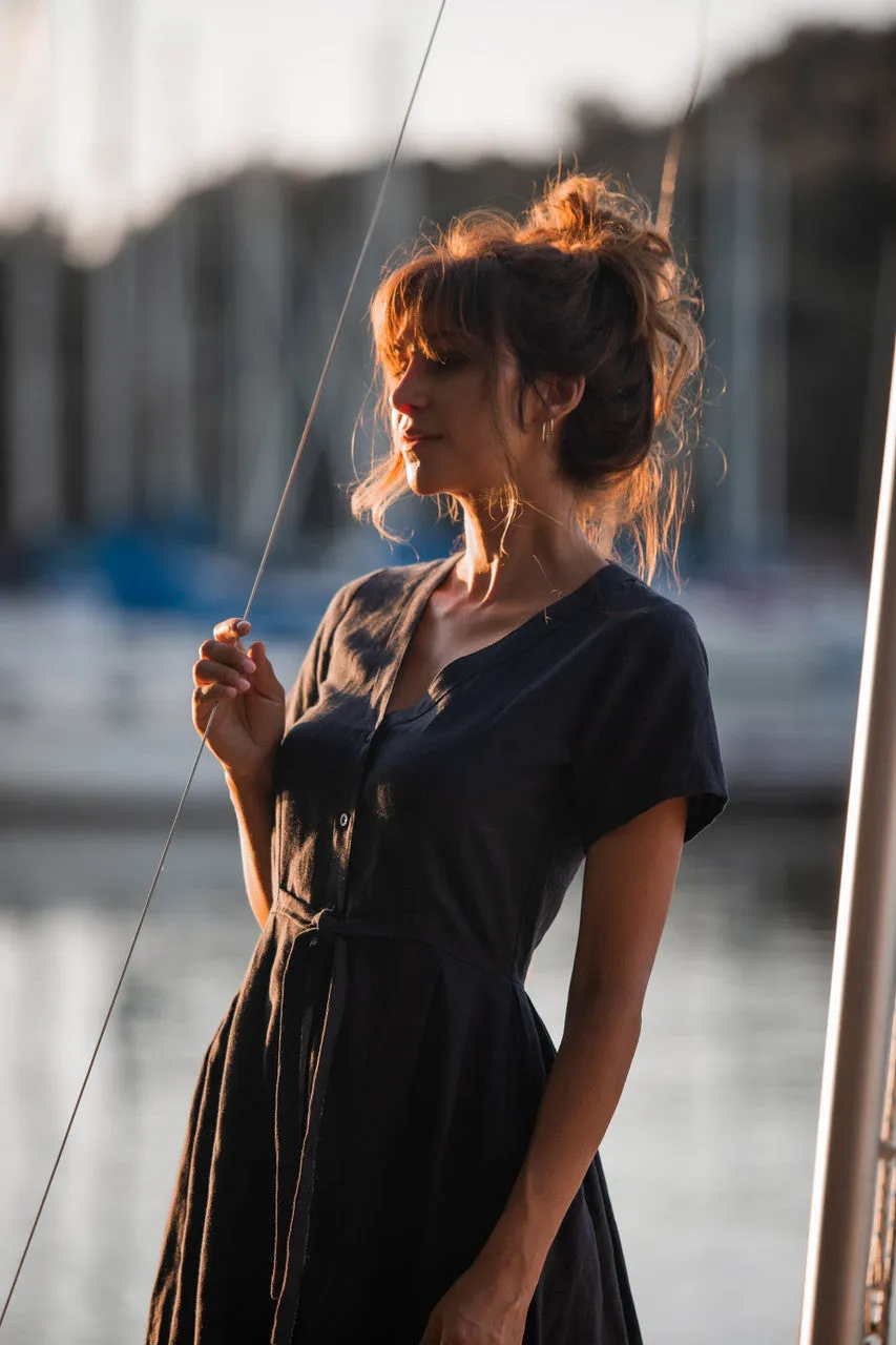June Dress in Navy Linen Made to Order