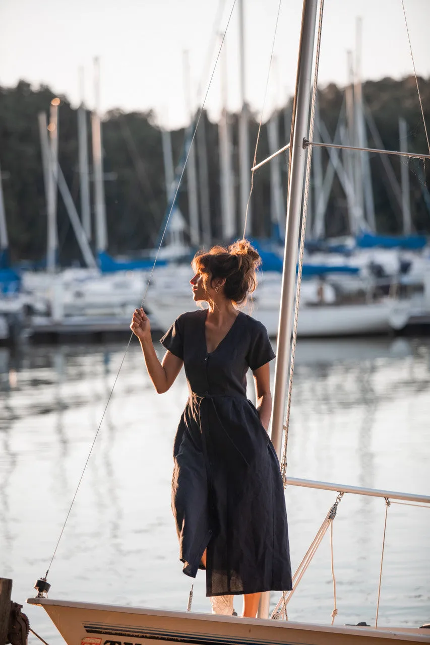 June Dress in Navy Linen Made to Order