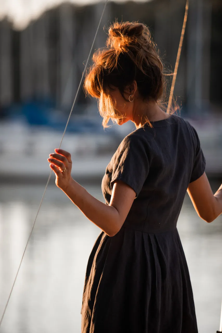 June Dress in Navy Linen Made to Order