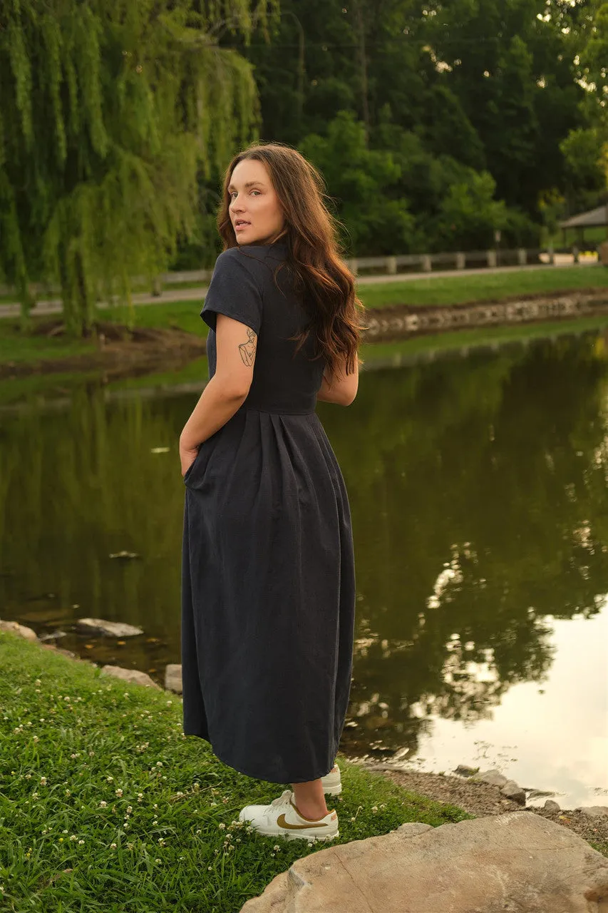 June Dress in Navy Linen Made to Order