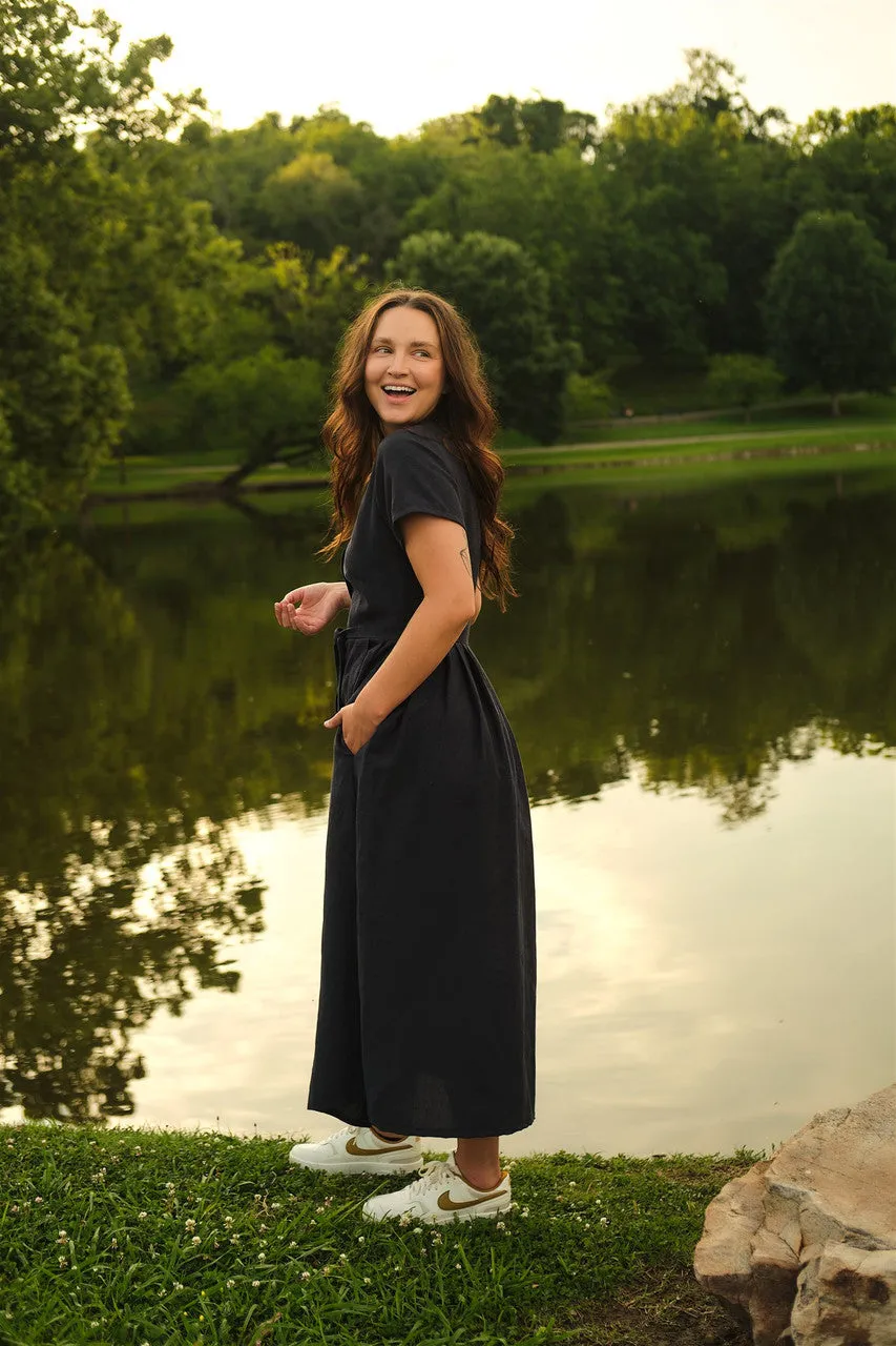June Dress in Navy Linen Made to Order