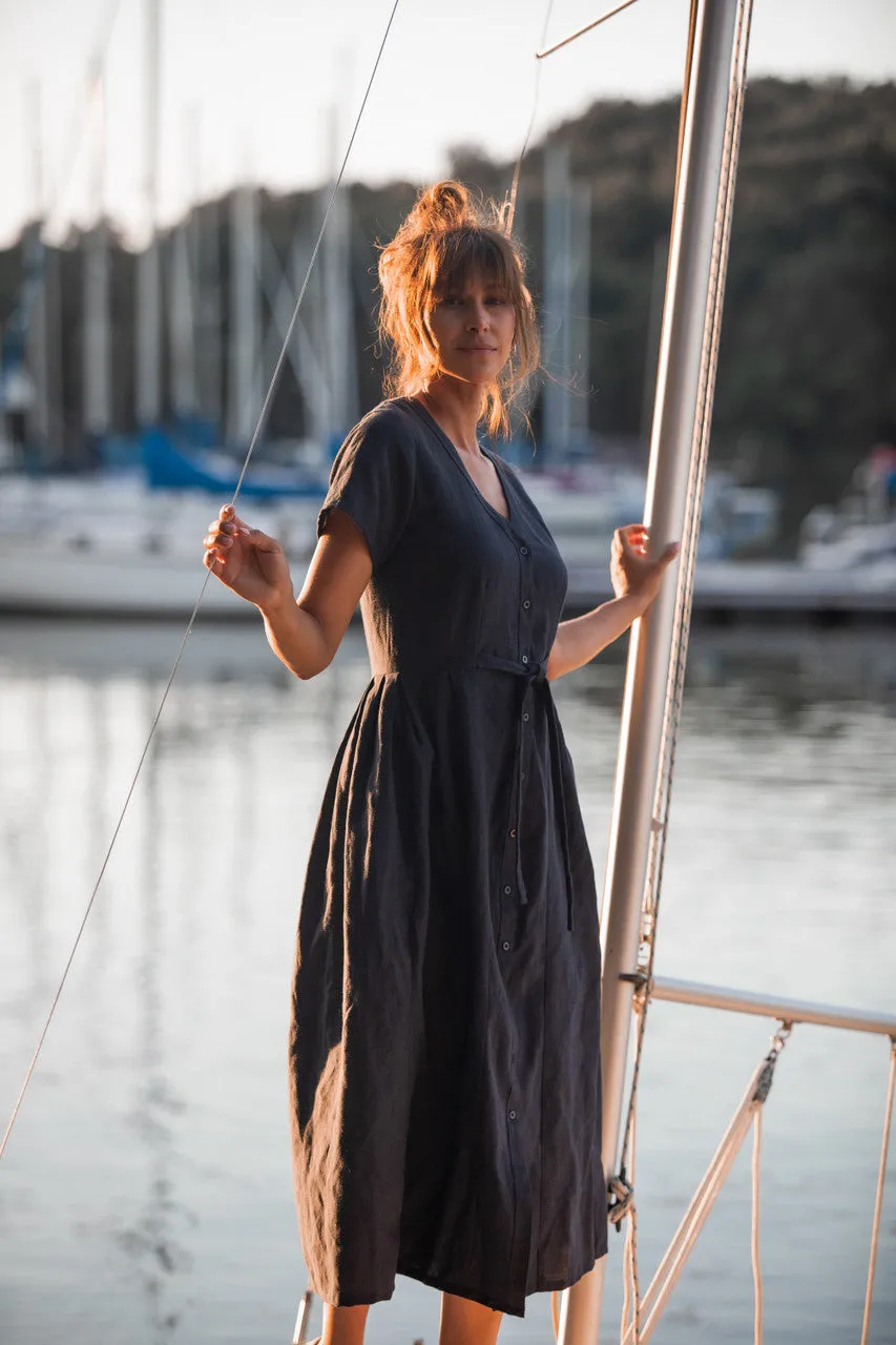 June Dress in Navy Linen Made to Order