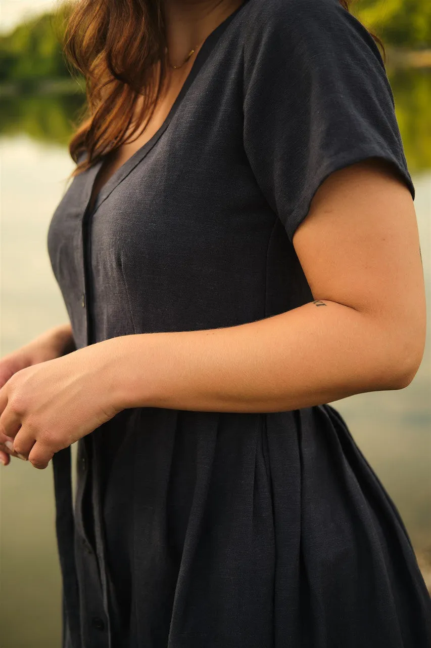 June Dress in Navy Linen Made to Order
