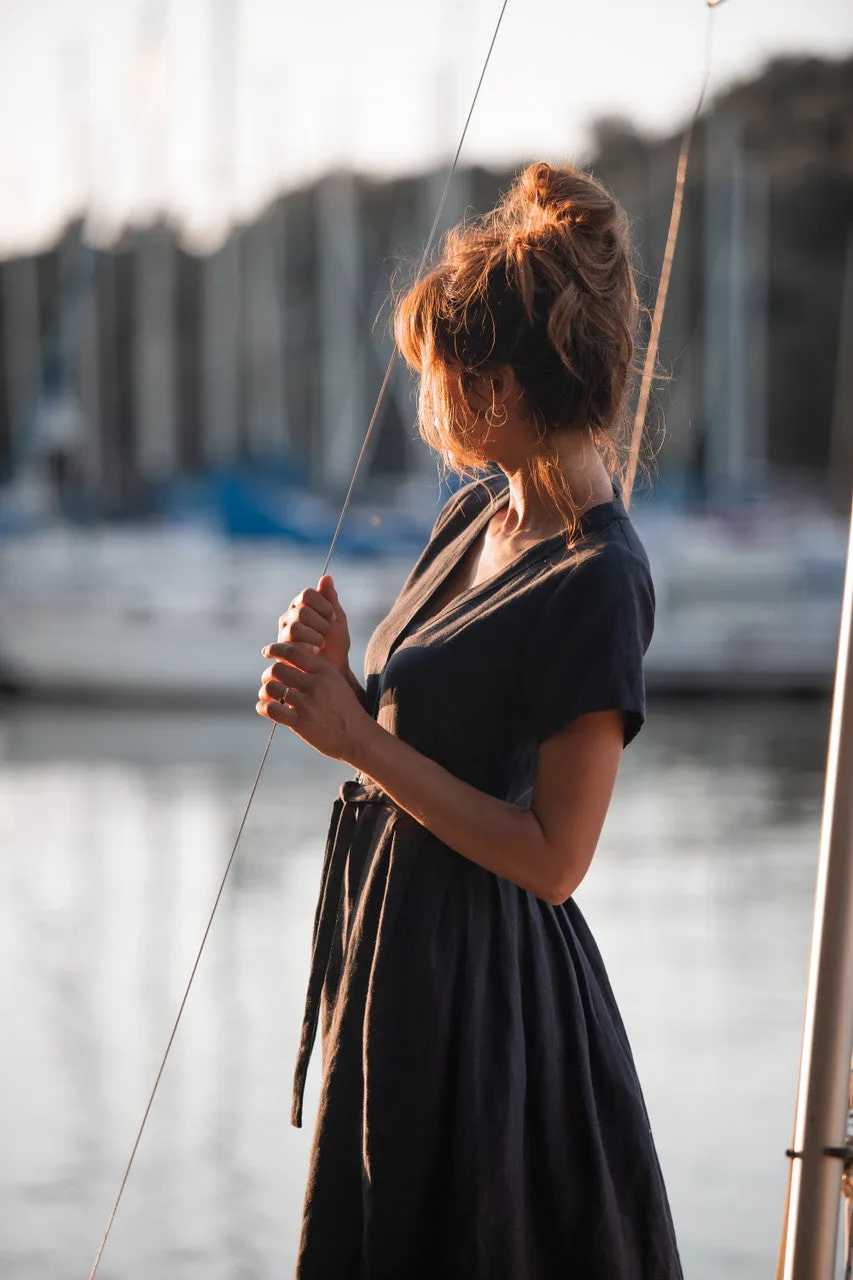 June Dress in Navy Linen Made to Order