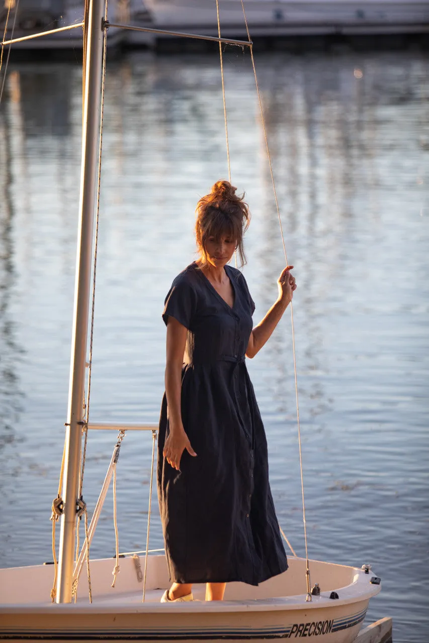 June Dress in Navy Linen Made to Order