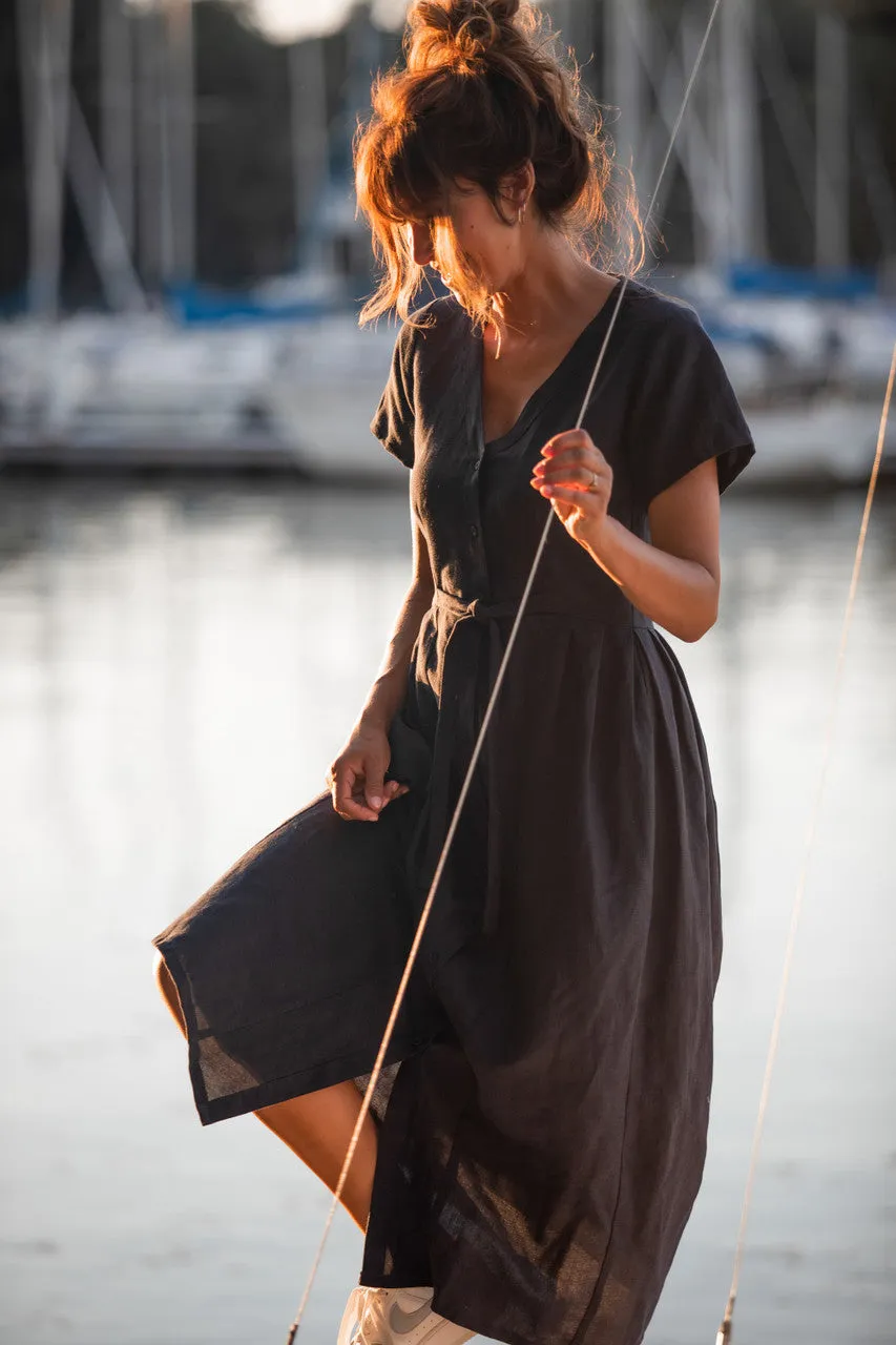 June Dress in Navy Linen Made to Order