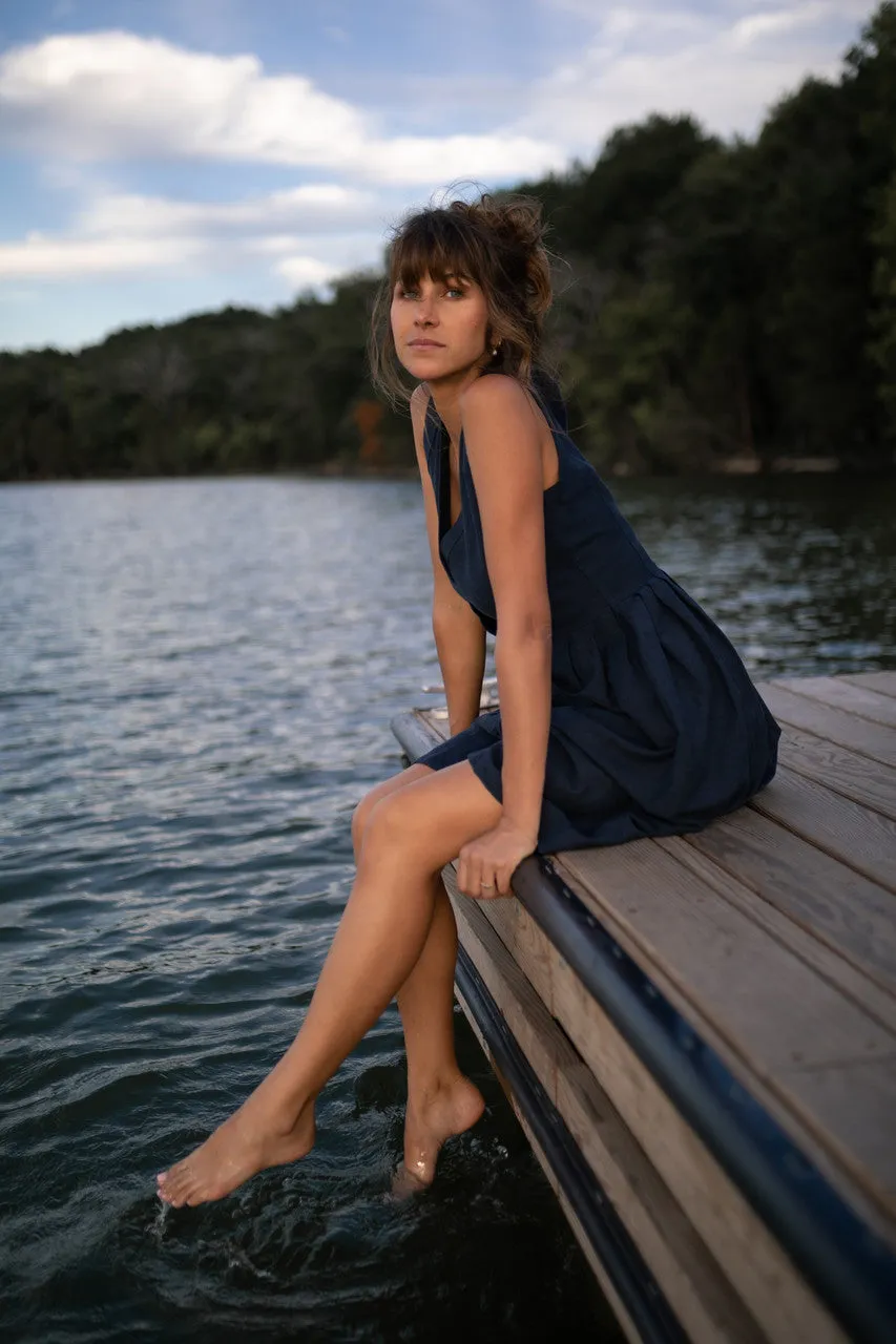 June Dress Sleeveless in Navy Linen Made to Order