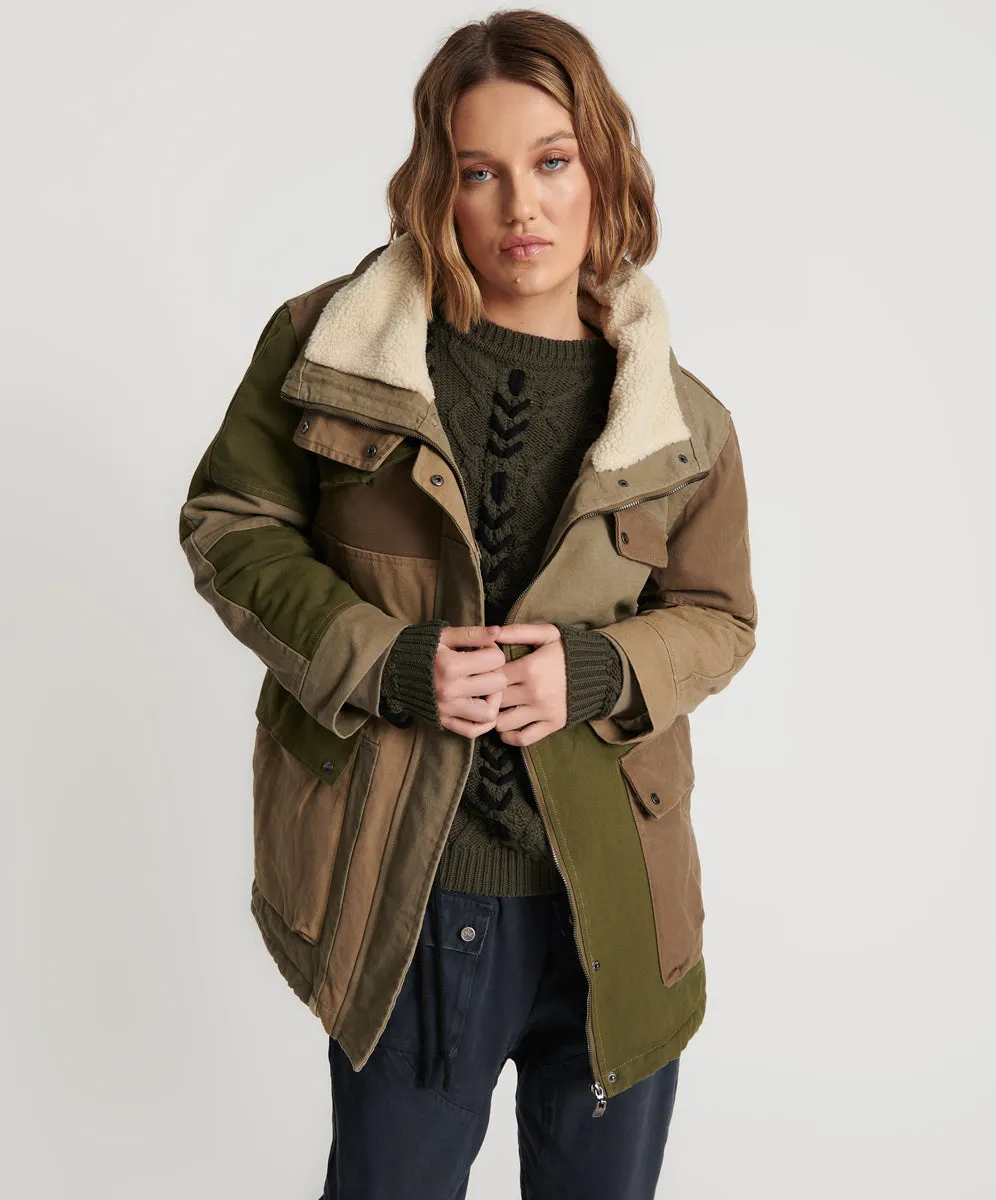 KHAKI PATCHWORKED DEFENDER COAT