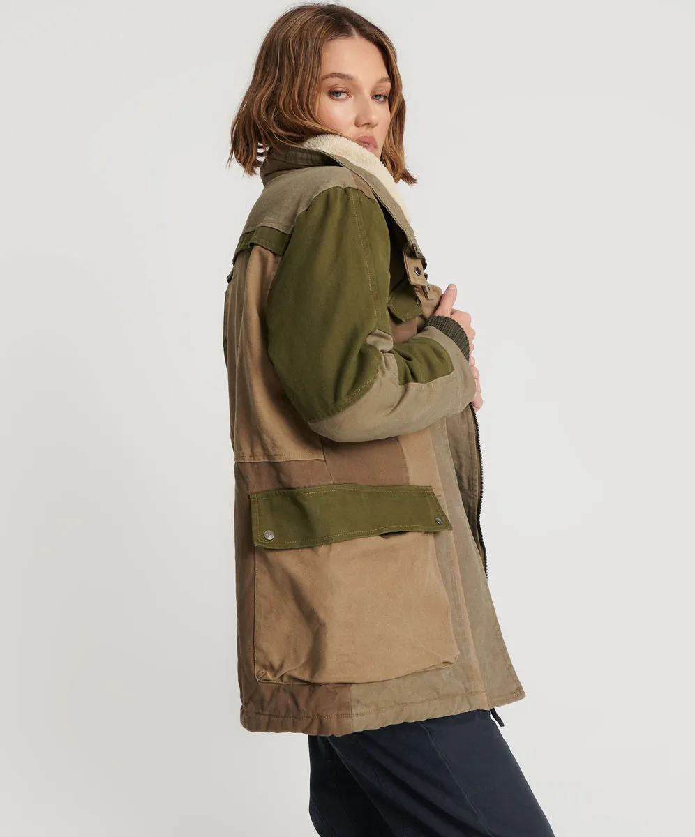 KHAKI PATCHWORKED DEFENDER COAT