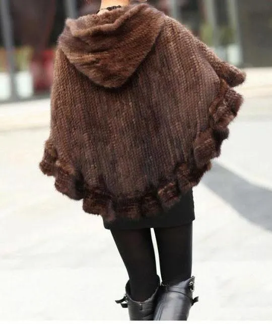 Knitted Genuine Mink Fur Poncho