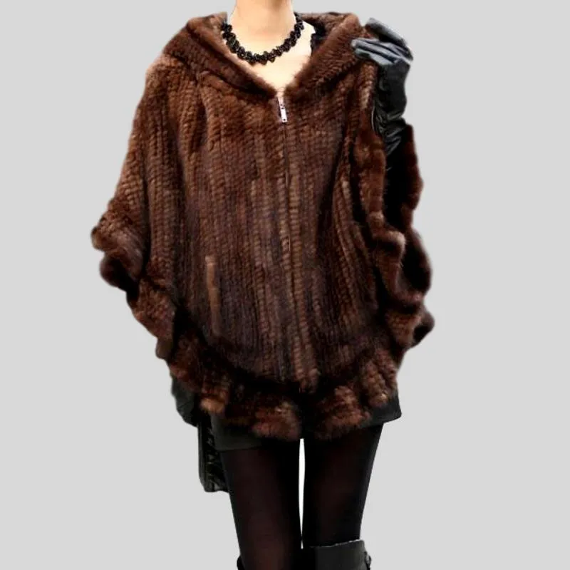 Knitted Genuine Mink Fur Poncho