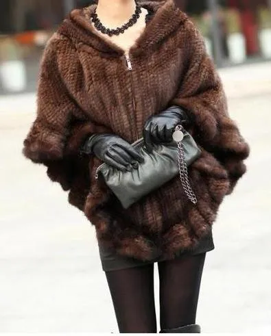 Knitted Genuine Mink Fur Poncho