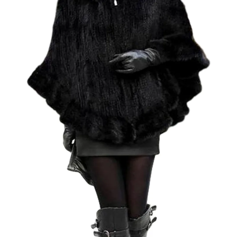 Knitted Genuine Mink Fur Poncho